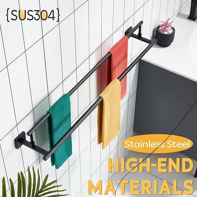 KOKOSIRI Bathroom Towel Bars 36-Inch Double Towel Rails Matte Black Towel Holder Overlength for Kitchen Toilet Stainless Steel B5009BK-L36
