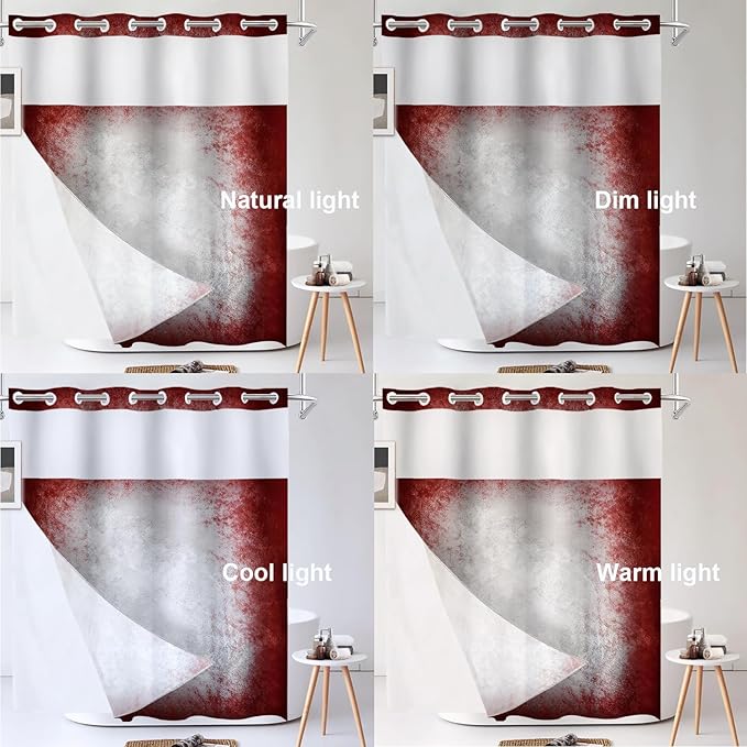Shrahala Grey Abstract Tie Dye No Hooks Shower Curtain with Snap in Liner Set, Dark Red Modern Abstract Art Maroon Bathroom Décor Polyester Fiber Waterproof for Stall Bathtubs 71 X 86 in