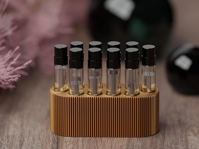 Perfume Sample Organizer for Bathroom or Vanity ?€? Ideal Makeup and Skincare Storage, Desk and Bathroom Counter Organizer, Gift for Her (2mL Gold - Fits Mini Perfume Samples)