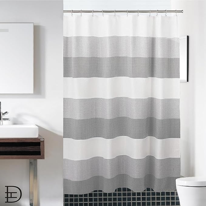 Dainty Home Ombre Waffle Weave Shower Curtain 70 x 72 Grey Textured Fabric Shower Curtain, Hotel Style Waffle Weave Bathroom Curtain, Water Resistant Polyester Ombre Shower Curtain