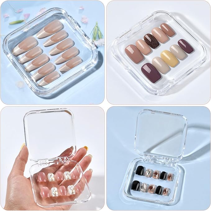 48 Sets Press On Nail Storage Box, Artificial Nail Display Case Acrylic Nail Boxes Press On Nail Packaging Box, Adhesive Double Sided Tape Nail Box for Nail Salon(4 Colors)