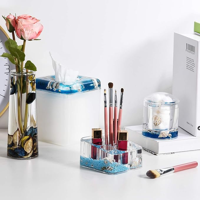 Locco Decor Acrylic Liquid 3D Floating Motion Square Lipstick Brush Makeup Holder Organizer Conch