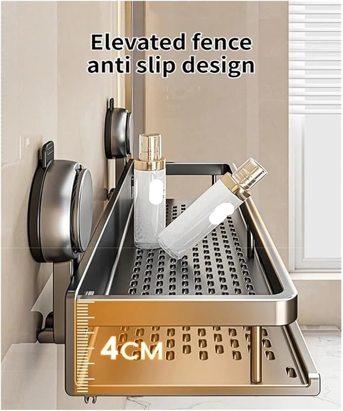 No Drill Suction Cup Suction Bathroom Rack Bathroom Shelf Toilet Space Aluminum Hanging Rack Bathroom Organizer Hang On The Wall(Grey layer 40cm rod)