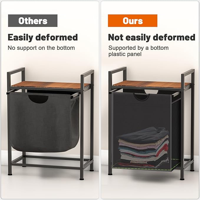 Sonharlar Laundry Sorter with Removable Bag, 16 Gallons Laundry Hamper with Adjustable Feet, Laundry Basket for Laundry Room, Bathroom and Bedroom(Black and Rustic Brown)