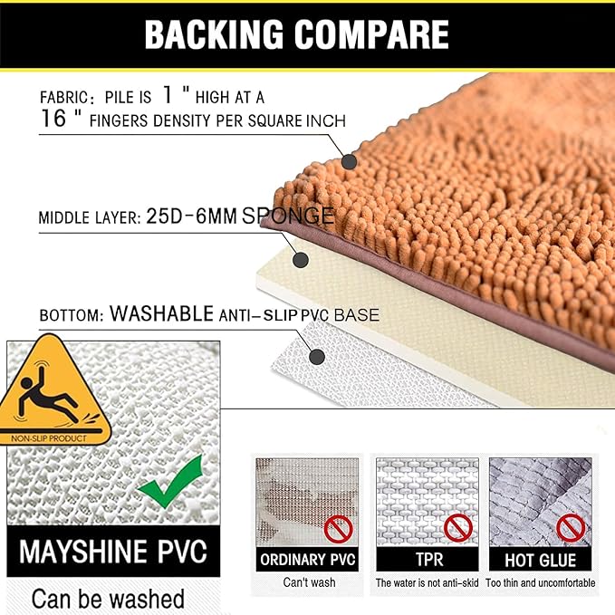BOANKODU Bathroom Sets - 2 Soft Chenille Bath Mats, Non-Slip, 32x20 + 20x20 Inch U Shape, Machine Washable (Champagne)