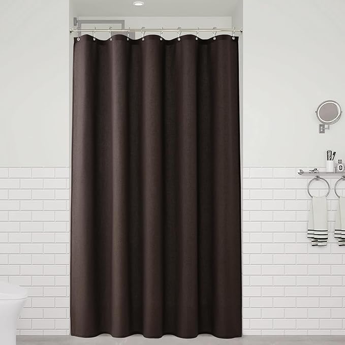 Naturoom Chocolate Brown 54 Inch Shower Curtain - Stall Narrow Half Linen Ultra Thick Fabric Shower Curtain Set with Hooks, Boho Farmhouse Rustic RV Camper Bath Curtains for Bathroom, 54x78