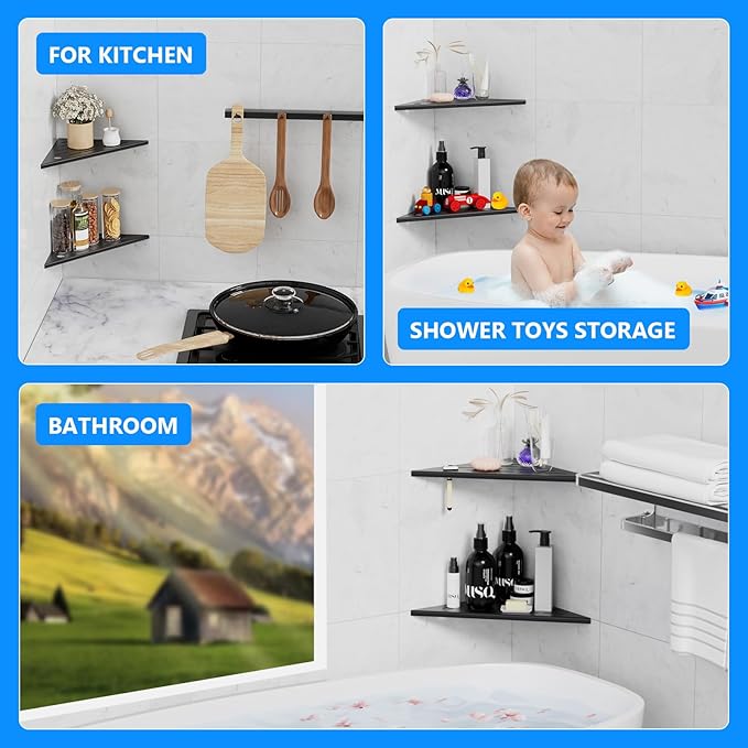 Shower Shelves 2 Pack, Corner Shower Shelf, 304 Stainless Steel Shower Caddy with Razor Hole, Shower Shelf for Inside Shower, Modern Sturdy Shelves for Tile Walls,10" Black Corner Shelf for Bathroom
