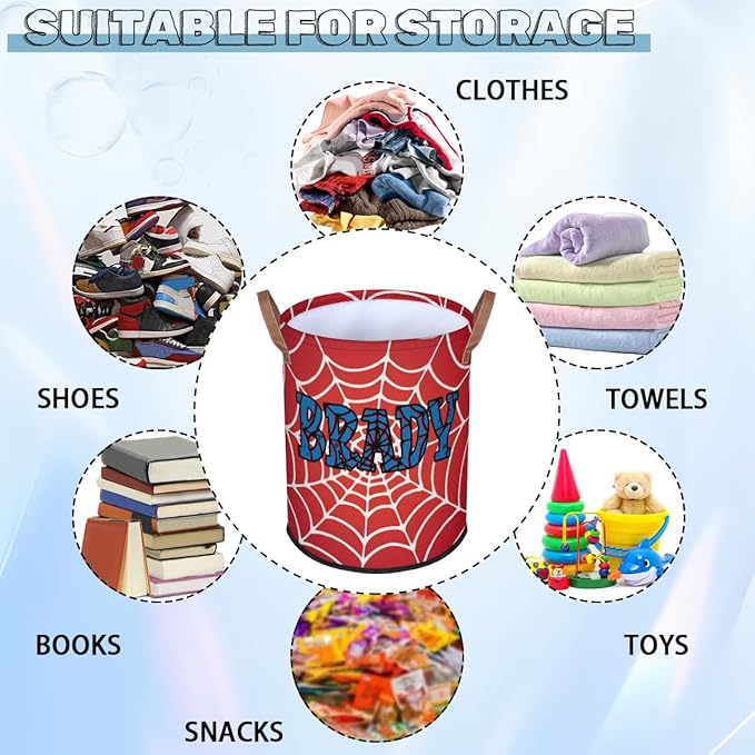 Spider Wed Personalized-Laundry-Hamper-Basket for Kids Custom Name Collapsible Storage Organizer Bin Dirty Clothes Toys Hamper for Boys Nursery in Laundry, Bedroom, Bathroom Wed-2