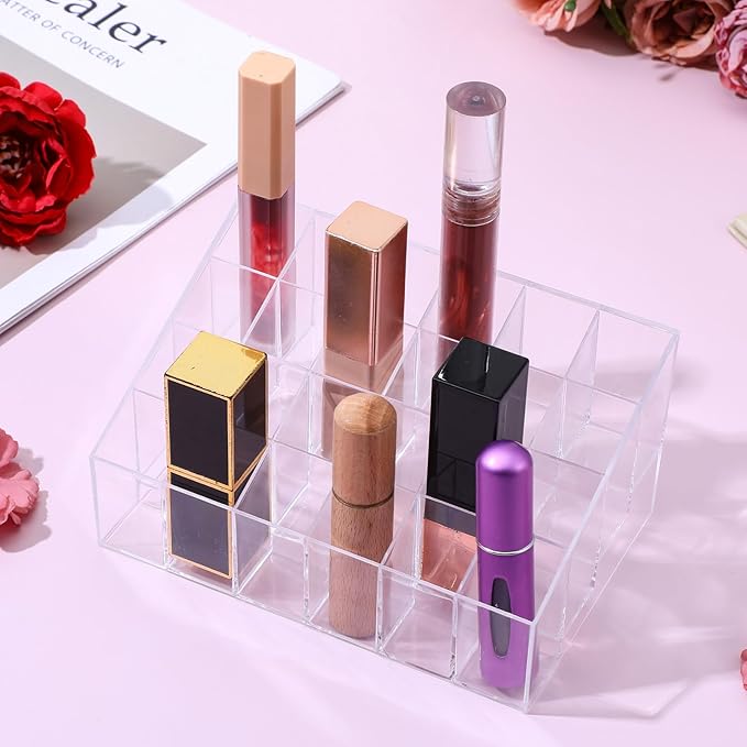MAQUITA 4 Pieces Lipstick Holder Organizer 24 Slot Acrylic Lipstick Makeup Organizer Case Display Stand Storage Box for Lipsticks Lipgloss Brushes Cosmetics