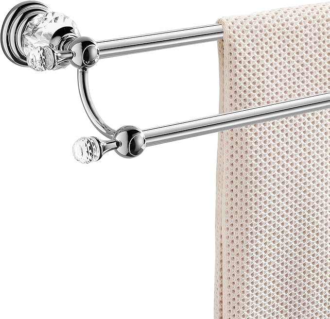 Double Chrome Crystal Towel Holder Adjustable Gold Towel Bar 14 to 25 Inch, Towel Rack Rail for Bathroom Wall Mounted