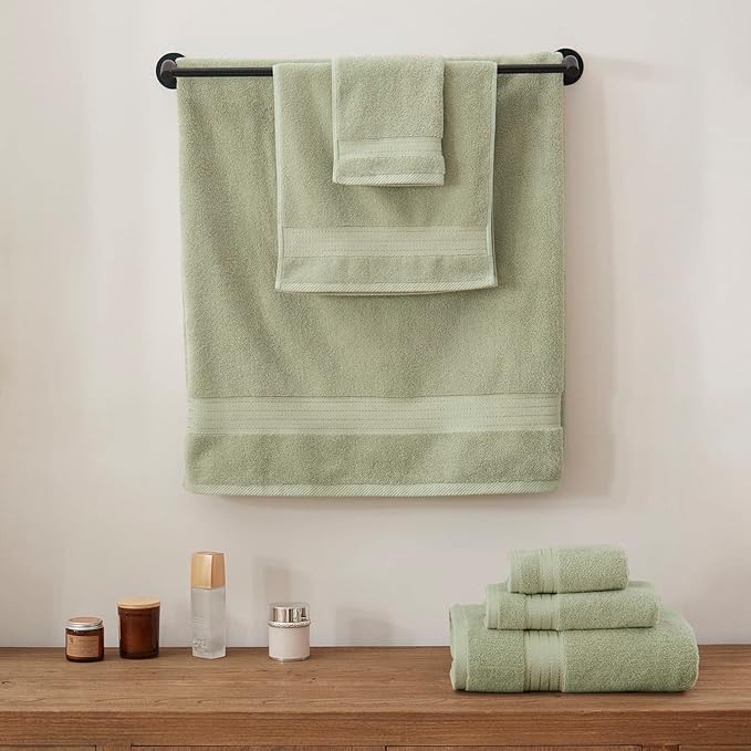COZYART Sage Green Bath Towel Set for Bathroom Turkish Cotton Thick Soft Absorbent Durable 650 GSM Towel Sets of 6, 2 Large Bath Towels, 2 Hand Towels, 2 Washclothes