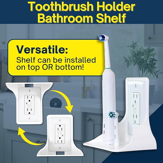 BeraTek Power Perch Wall Outlet Shelf with Cord Storage Strap - Declutter & Reclaim Counter Space - Bathroom Shelf Alexa Holder, Charging Stand, Apple Homepod Mini Wall Mount - White, 1-Pack