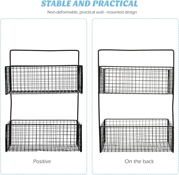 Double Shelf Bathroom Wall-Mounted Storage Rack Iron Draining Basket for Toilet Kitchen Strong Load Capacity Smooth Polished Surface Space-Saving Organizer in Black