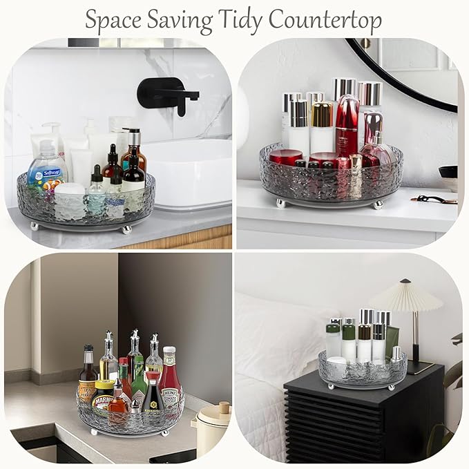 CECOLIC 360° Rotating Makeup Organizer, 11'' Lazy Susan Perfume Organizer Tray, Spinning Skincare Cosmetics Storage Organizer for Vanity, Dresser and Bathroom Countertop (Dark Grey)