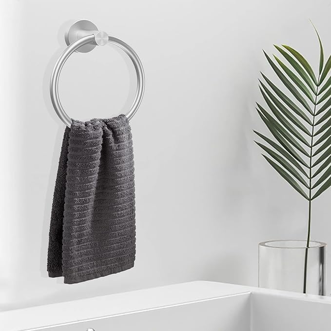 WOOPHEN Hand Towel Ring, Thicken Stainless Steel Bath Towel Holder Modern Round Towel Hanger Wall Mounted for Bathroom, Kitchen (Brushed Nickel)