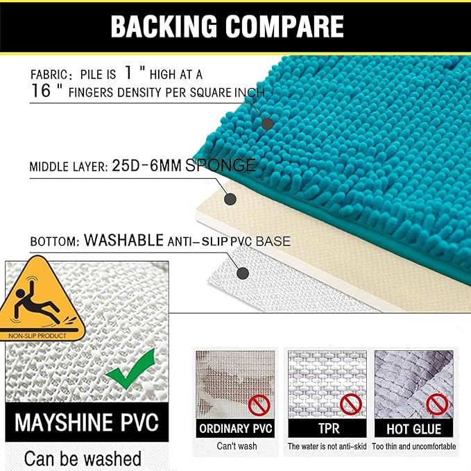BOANKODU Bathroom Rugs Sets 2 Piece, Extra Soft Chenille Bath Mat Absorbent Bathroom Rug, Bathroom Mat with Non-Slip Bottom, Machine Washable Bath Rugs (32x20 Inch + 24x16 Inch, Turquoise)
