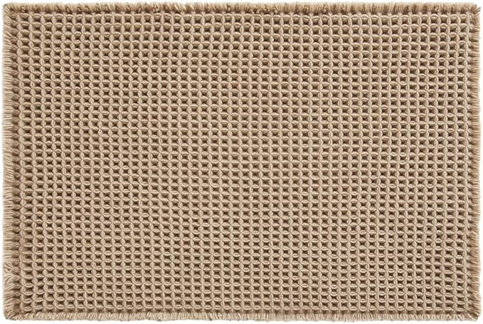 Waffle Bath Mat, Boho Bathroom Rugs Non Slip Washable Super Absorbent Quick Dry Bath Mat Farmhouse Bathroom Decor, 36"x24" Beige