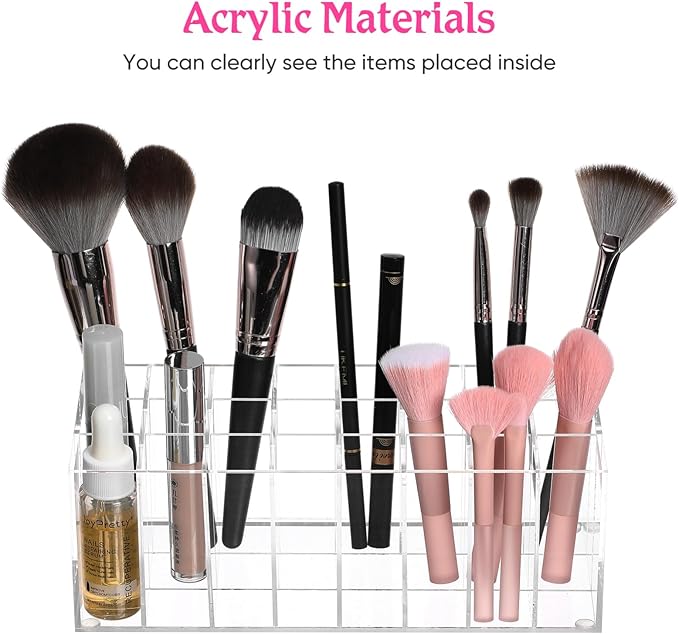 DOITOOL 24-Grid Acrylic Lipstick Holder and Makeup Organizer Display Rack 8.3X3.5X3 in Clear Cosmetics Storage Stand for Lipsticks and Makeup Tools