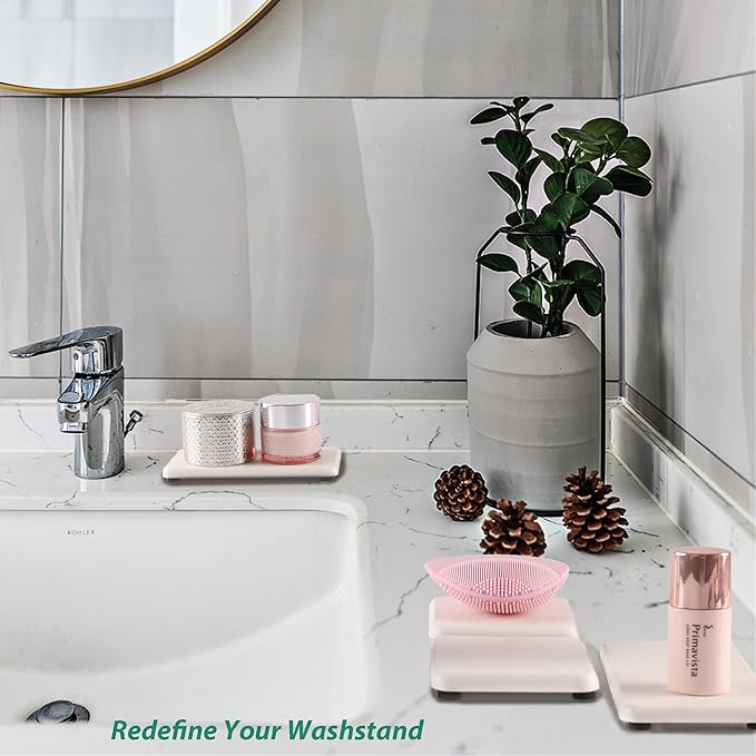 NiuYichee Set of 4 Water Absorbent Diatomite Coasters, Diatomaceous Earth Kitchen Soap Dish, Bathroom Trays, Water Absorbing Stone Used for Hand Soaps & Plants & Toiletries in The Modern Home