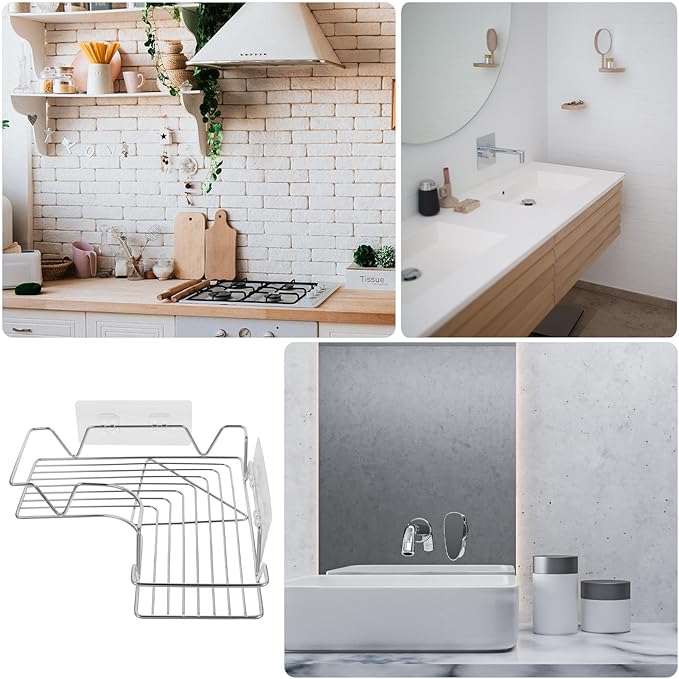 Garneck Stainless Steel Storage Rack Corner Shelf for Bathroom and Kitchen Strong Adhesion Organizing Rack with Easy Installation Space-Saving Wall-Mounted Bathroom Corner Shelf Organizer