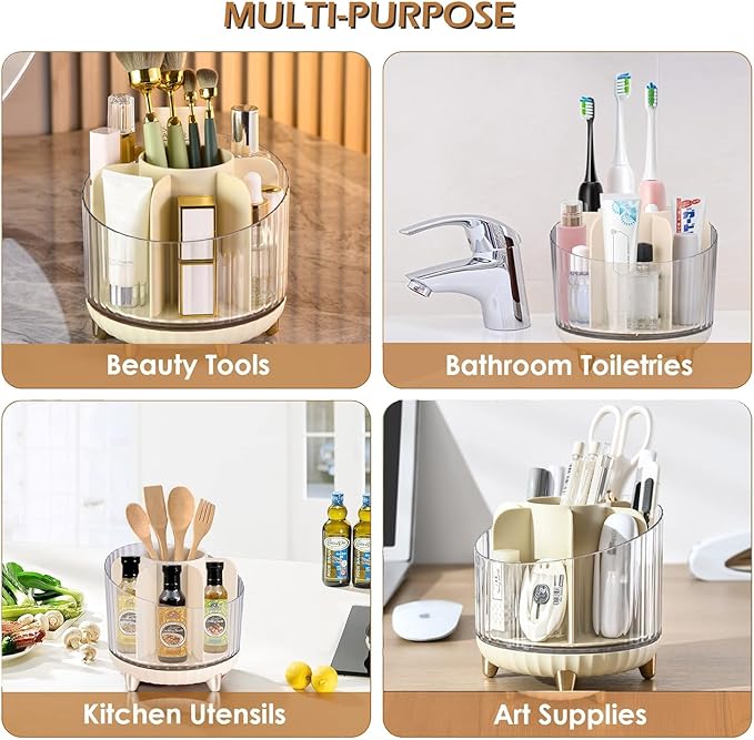 360° Rotating Makeup Organizer, Makeup Brush Holder, Cosmetic Display Case, Lipstick Organizer for Vanity Desk Bathroom Countertop (Orange)