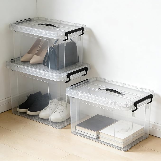 168 QT Clear Storage Bins with Lids, 6 Pack 28 QT-Stackable Plastic Organizer for Home, Office, Garage, BPA-Free, Heavy-Duty, See-Through Containers with Secure Latches & Handles