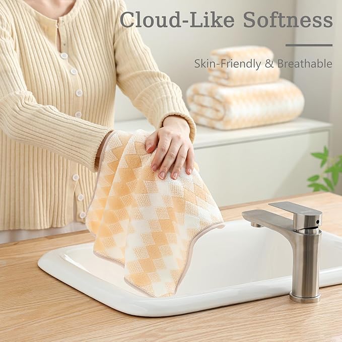8 Piece Bathroom Towel Set |2 Oversized Bath Towels,2 Hand Towels,4 Washcloths| 600GSM Soft Hotel Towel Set Extra Large Bath Sheet for Bathroom,Highly Absorbent Quick Dry Bath Towel Collections,Beige
