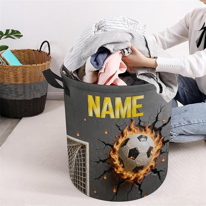 Personalized Soccer Laundry Hamper Custom Name Funny Dirty Clothes Laundry Basket Portable Storage Basket For Home Bathroom Family Football Lovers Xmas Birthday (style 24)