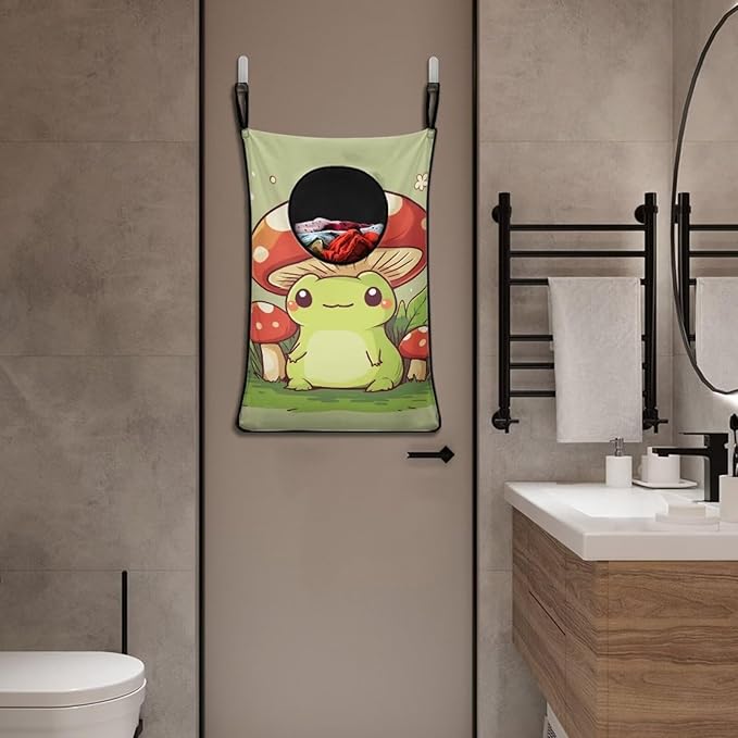 ZOUTAIRONG Mushroom Frog Hanging Laundry Hamper Halloween Laundry Bag Zipper Toys Green Storage Organizers for Bedroom, Closet, Home, Dorm Over The Door Laundry Hamper