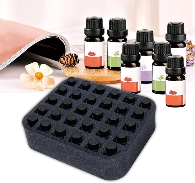 Essential oils Organizer Holder Foam Pad with Slots, Holds 30 bottles of 10ml、15ml Bottles, Removable Dividers,Black