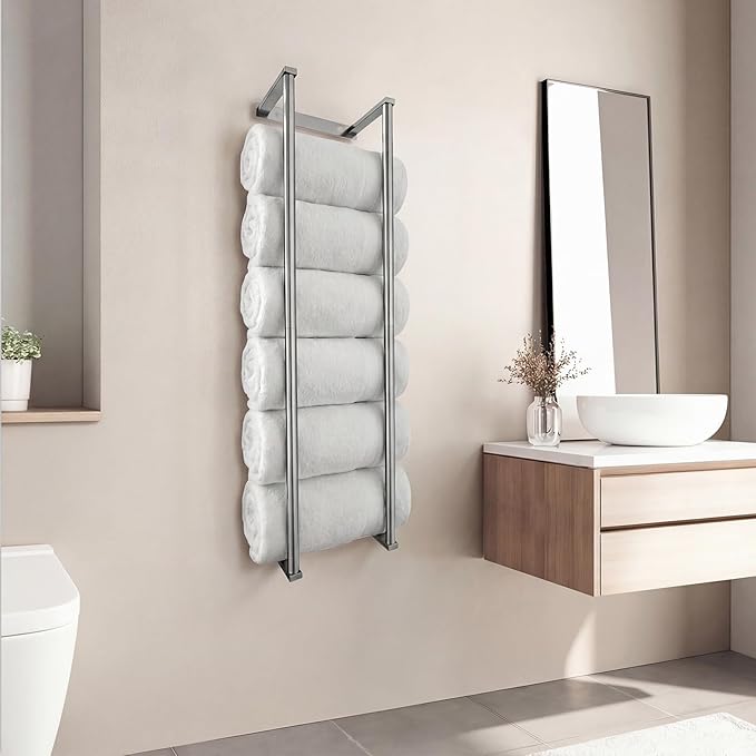 Bathroom Towel Storage Rack,28 Inch Stainless Steels Towel Racks for Bathroom, Wall Mounted Organizers and Storage Shelves for Bathroom,Brushed Silver
