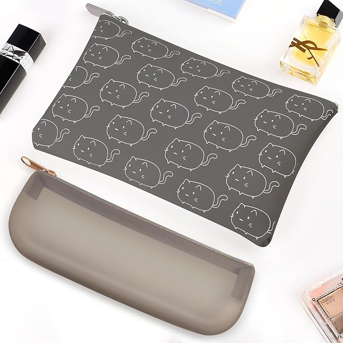 Manmihealth Cute Cat Silicone Makeup Bag, Cosmetic Bags for Women, Makeup Brushes Holder Travel, Portable Purse Pouch for Travel Essentials, Zipper Storage Organizer Bag