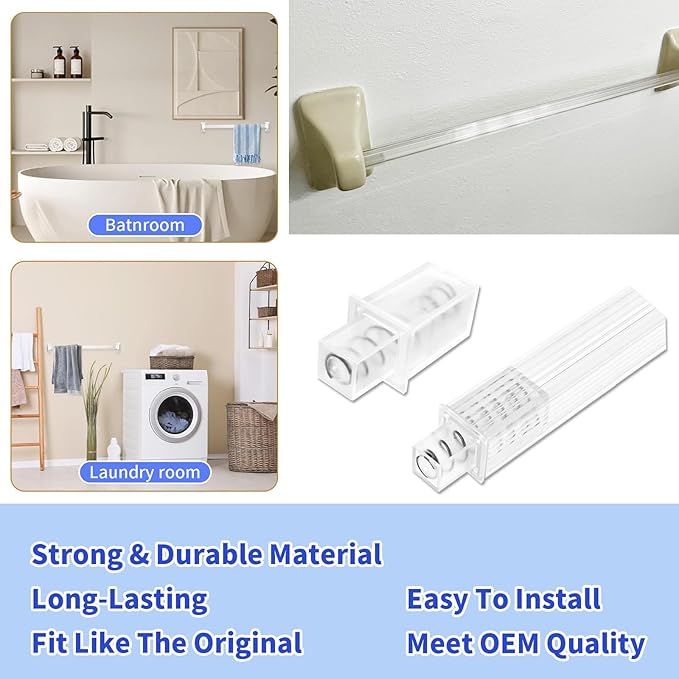 24 Inch Clear Bathroom Towel Bar Replacement Bar with Adjustable Spring End Sturdy Plastic Ceramic Rack Replacement Towel Bar Suitable for Kitchen and Bathroom Towel Storage