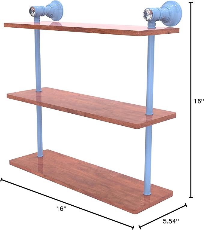 Allied Brass CC-5-16-IRW-FTB Carolina Crystal Collection 16 Inch Triple Wood Shelf, Flat Troll Blue