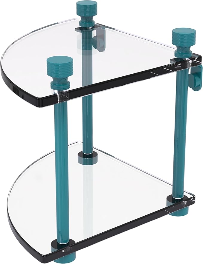 Allied Brass FT-3-GLT Foxtrot Collection Two Tier Corner Glass Shelf, Glokzin Teal