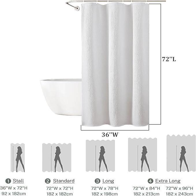 Aiyufeng 3D Textured White Small Shower Curtain for Bathroom, Fabric Shower Curtain Heavy Duty Cloth, Stall Size Narrow Bathroom Curtains, Machine Washable, 36x72 Inches