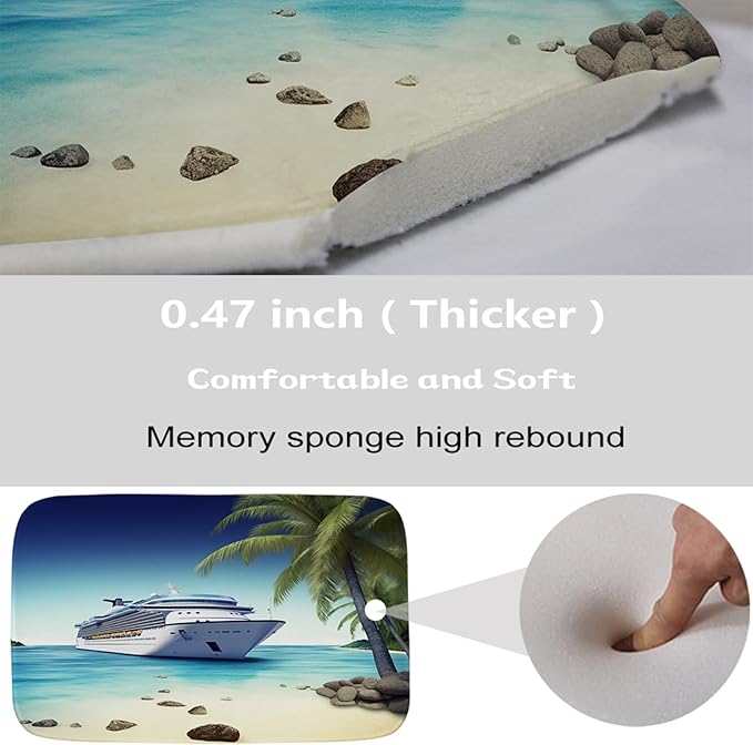 Beach Ocean Coastal Bathroom Sets with Modern Palm Tree Shower Curtain and 20 x 31 Rugs Bathroom Accessories Sets Decor with Bath Rug, Bath Mat, U-Shaped Contour and Hooks 72 x 72 Inch