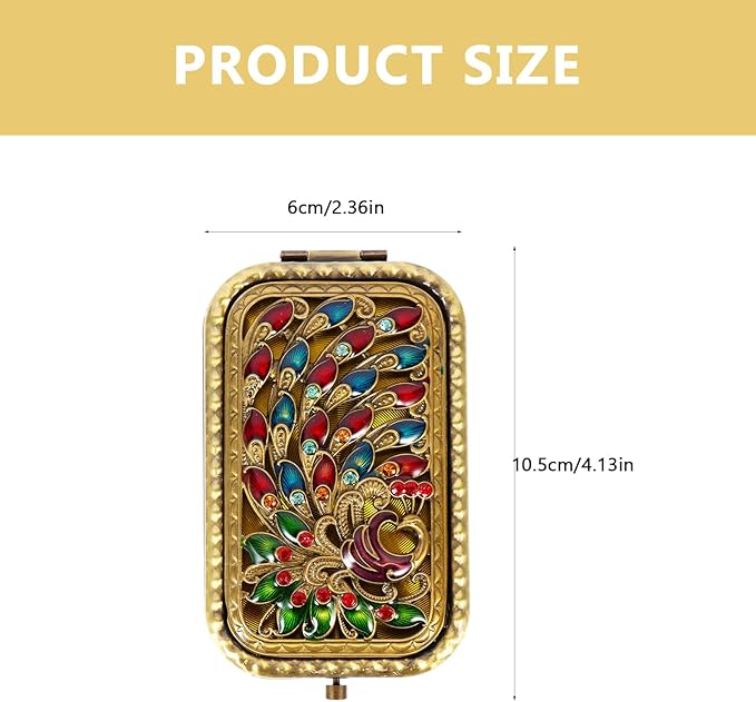 Beaupretty Vintage Mirror Vintage Makeup Mirror Portable Foldable Peacock Vanity Small Pocket Double- Sided Travel Portable Vanity