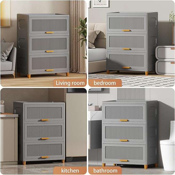 3 Tier Large Storage Bins with 1 Lid, 157QT Closet Organizers and Storage, Drawers Flip Open Large Plastic Storage Containers for Living Room, Office, Dorm (3 Tiers)