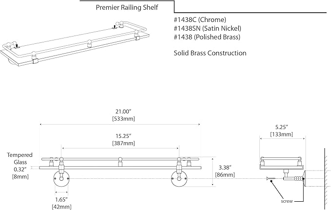 Gatco 1438SN Glass Railing Shelf, Satin Nickel