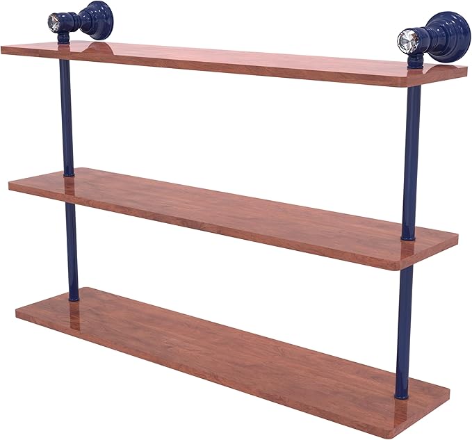 Allied Brass CC-5-22-IRW-MBL Carolina Crystal Collection 22 Inch Triple Wood Shelf, Mediterranean Blue