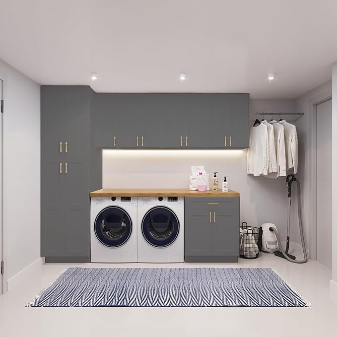 ROOMTEC Wood Wall Cabinet,RTA Single Door Medicine Cabinet with Adjustable Shelves and Soft-Close Door for Kitchen, Bathroom, and Laundry. 12" D*9" W*42" H, Shaker Grey