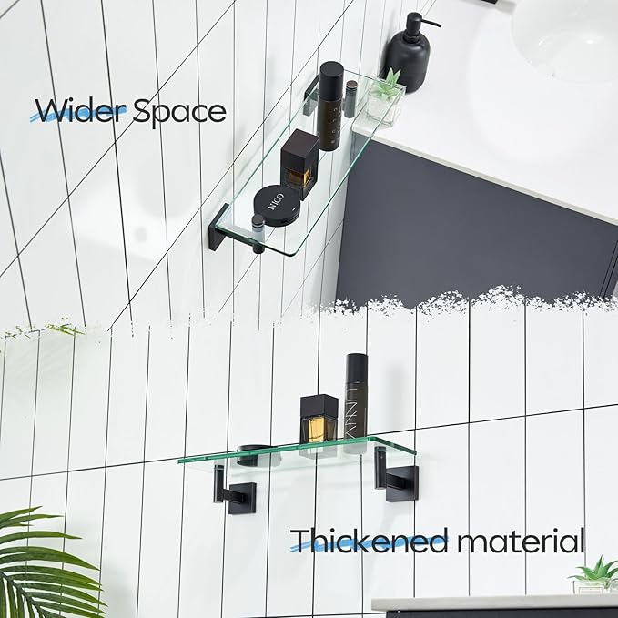 KOKOSIRI 16-Inch Bathroom Shelves Glass Floating Shelf Toilet Roll Holder Toilet Paper Holder Stainless Steel Oil Rubbed Bronze B1105ORB-L16+B2008ORB