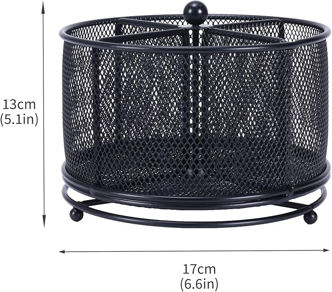 360° Rotating Makeup Brush Holder, Metal Perfume Organizer, 4 Compartments Desk Storage, Makeup Organizer Countertop for Vanity, Desktop, Bathroom, Black
