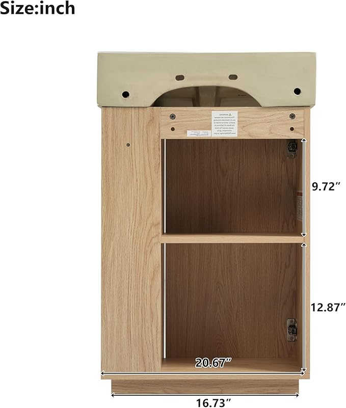 Virubi 21.6" Small Fluted Bathroom Vanity with Sink,Soft Closing Doors and Storage Shelves,Natural Wood Single Bathroom Sink Cabinet Combo Freestanding, Natural Wood