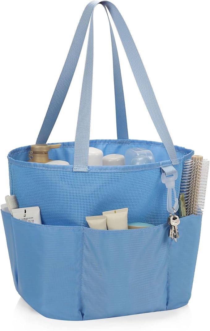 Mesh Shower Caddy Portable, Travel Toiletry Bag for Women Men, Large Capacity Shower Bag Quick Dry Bathroom Bag for Dorm, Gym, Bathroom, Camping, Beach, Swimming, Traveling, Blue