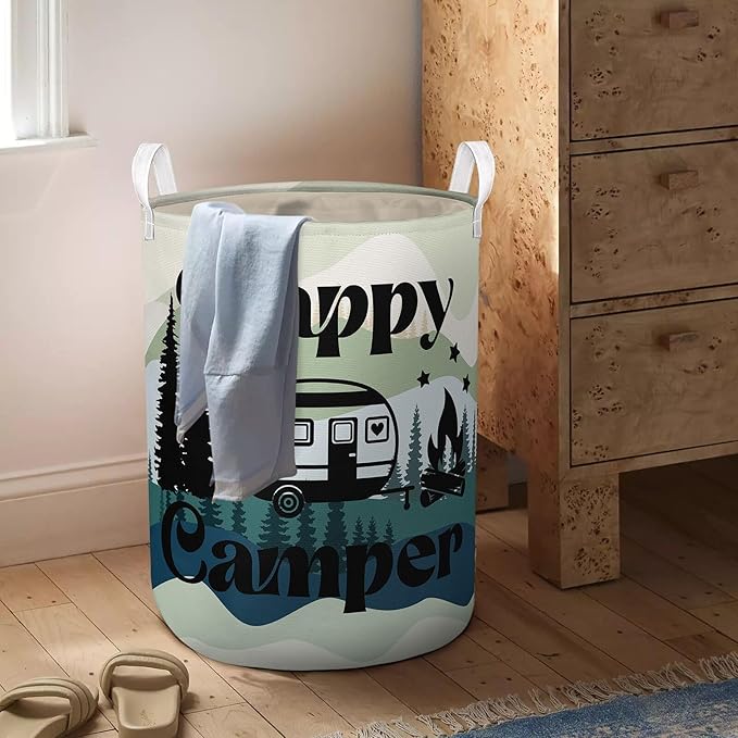 Kids Camping Laundry Basket Foldable Happy Cmaper Forset Laundry Hamper Boys Clothes Storage Bucket Toy Organizer 43L For Bathroom/Laundry/Bedroom (Forest, 43L)
