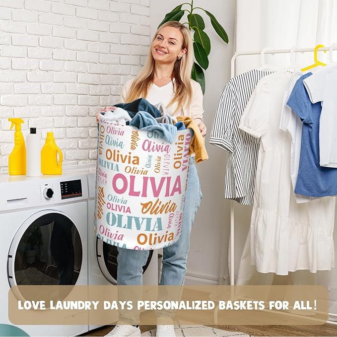Custom Name Laundry Basket, Personalized Collapsible Laundry Hamper with Name for Bathroom Bedrooms, Customized Dirty Clothes Hamper Storage Basket Gifts for Kids Boys Girls Baby Men Women