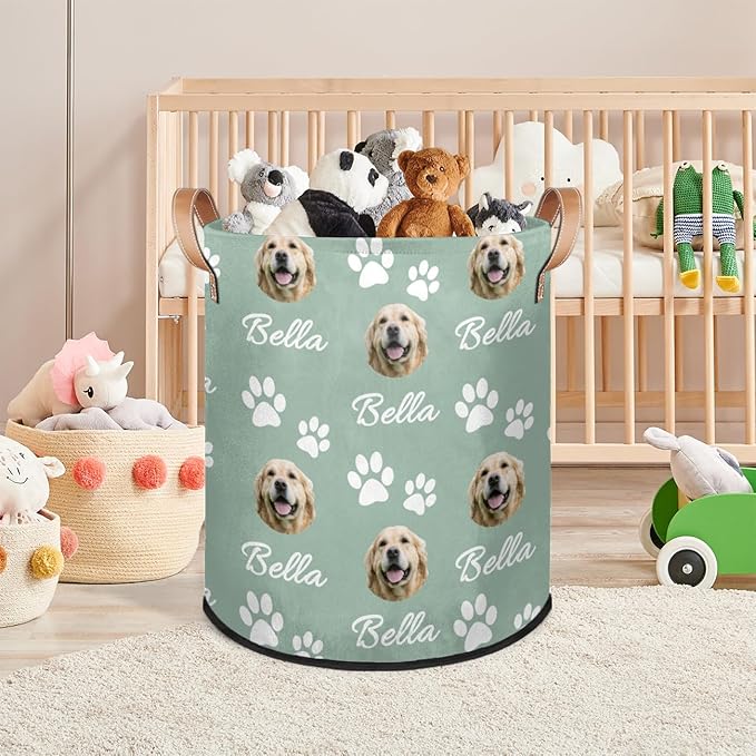 Custom Dog Print Laundry Hamper, Personalized Laundry Baskets with Handles Dirty Clothes Hamper Storage Basket