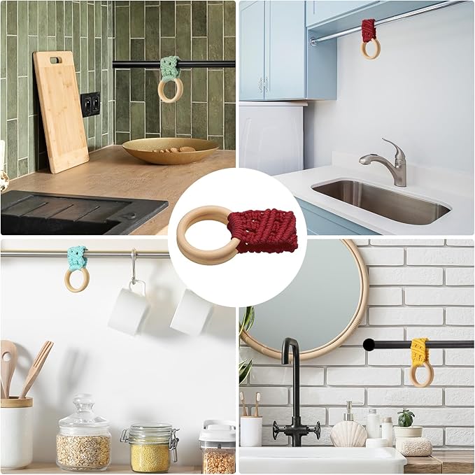 uxcell 2Pcs Kitchen Dish Towel Holder, 11"x3" Crochet Towel Ring with Hanging Loop for Cabinet House Oven Stove Door, Red